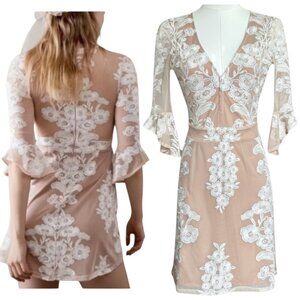 For Love & Lemons Temecula Embroidered Lace Mini Dress Nude XS